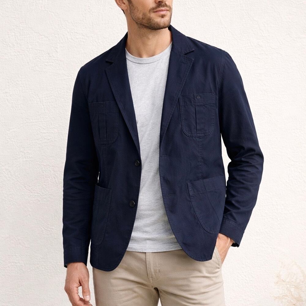 Wings + Horns Navy Blue Chore Jacket Blazer Front Patch Pockets Medium CANADA